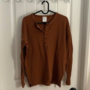 Aerie Women's Long Sleeve Henley in Warm Brown